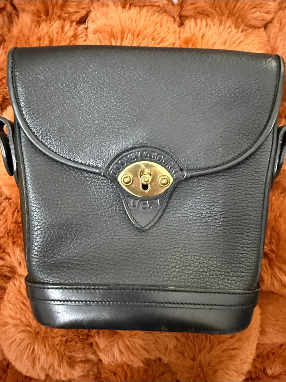 Dooney & Bourke Black Pebbled Leather Crossbody with Brass Hardware Vintage